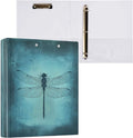 Retro Teal Blue Dragonfly Binder 1.5 Inch Binder with Clipboard&Pockets, Vintage Hardcover Binders 3 Ring, Heavy Duty Large File Folder for Office School Supplies - Holds 200 Sheets, 2 Pack