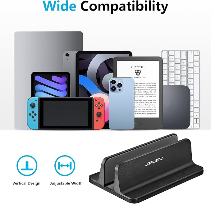 JARLINK Vertical Laptop Stand, Adjustable Aluminum Desktop Holder, Black | Vertical Laptop Holder Fits up to 17.3" Notebooks, Space-saving Desktop Organizer for MacBook, Surface, Dell & Gaming Laptops