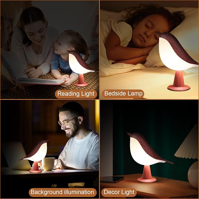 VoMii Bird Desk Lamp Set of 2, Small Table Lamp Cordless Touch Dimmable Night Light with 3 Color Temperature, Rechargeable Decorative Lamps for Bedroom Bedside Nightstand, Desk Decor, Bird Gifts