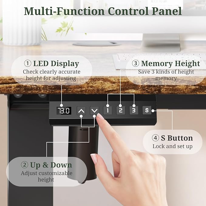 40 x 24 in Electric Standing Desk - Memory Height Adjustable | Ergonomic Sit-to-Stand Rising Computer Table Gaming Workstations with 2 Hooks and Wire Hole for Home Office, Brown