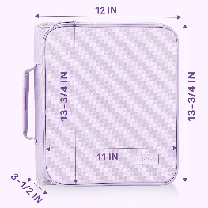 SUNEE Zippered Binder Bag with Handle, 2-Inch 3-Ring O-Ring, 500-Sheet Capacity, Includes Zip Pocket, 5-Tab Expanding File Folder, Multi-Pocket Organizer Binder for Middle School, Lavender Purple