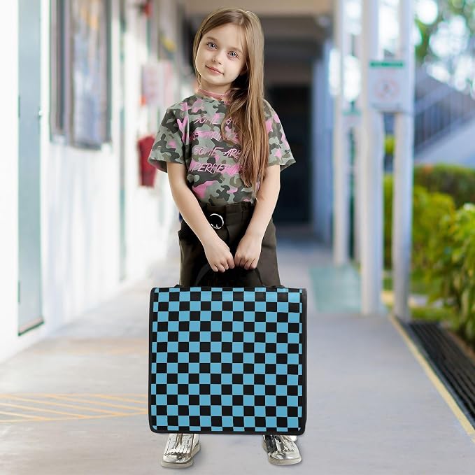 Custom Black Blue Checkered Pattern 3 Ring Binder Bag 1.5 inch Personalized Name Binder Organizer 500 Sheet Documents Storage for School Office