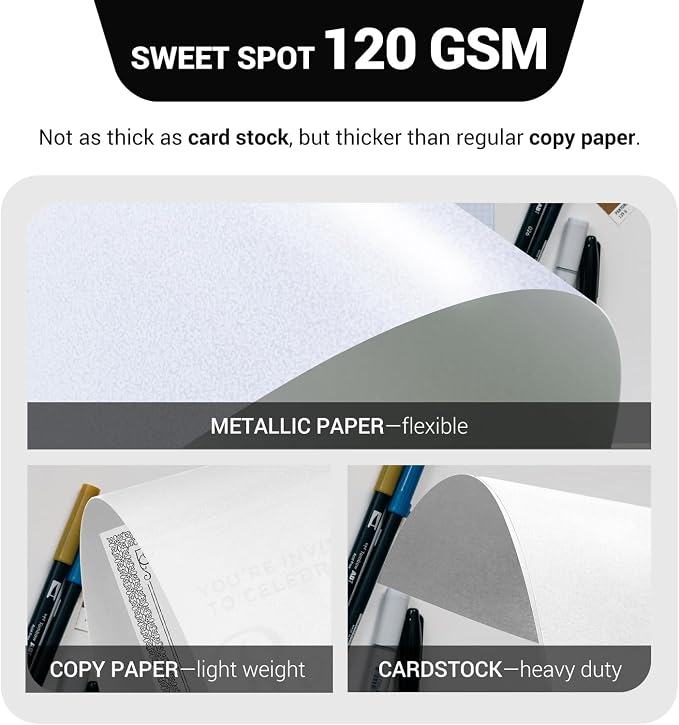 100 Sheets White Shimmer Paper 8.5 x 11 32 lb Bond 120 GSM | Goefun Double Sided Glossy Metallic Paper for Invitations, Certificates, Crafts