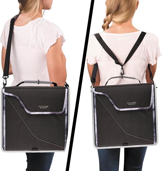 Five Star Zipper Binder, 3 Inch 3-Ring Binder, Expandable Plus Removable Padded Device Case and Expanding File, 700 Sheet Capacity, Includes Multi-Use Strap, Black/Gray (29296IT8) (Pack of 2)