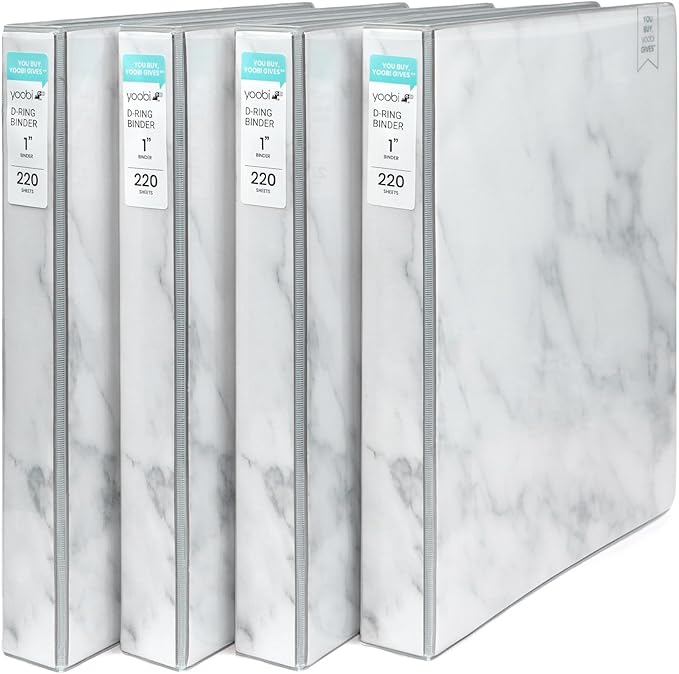 Yoobi 1 Inch Marble Gray 3-Ring Binders, PVC-Free, 220 Sheets, 4-Pack | 8-Tab Design, Sturdy Poly Construction, Blank Sticky Labels Included, 4-Pack