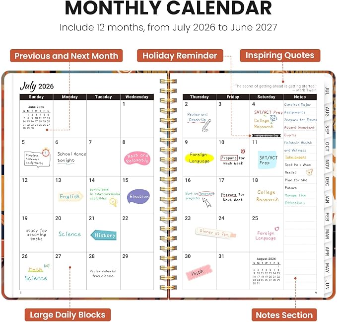 Planner 2026-2027, Academic Year Monthly & Weekly Planner Caledndar, July 2026 - June 2027, Hardcover Large Planning Agenda Book with Tabs for School Office Supplies, 8.5" x 11" - Playful Noir