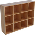 12-Cube Storage Shelf Bookcase, Oak | Wooden 3-Tier Open Bookshelf, Fits 11×11" Bins, Vertical or Horizontal Use, Full Back Panels, For Home Office