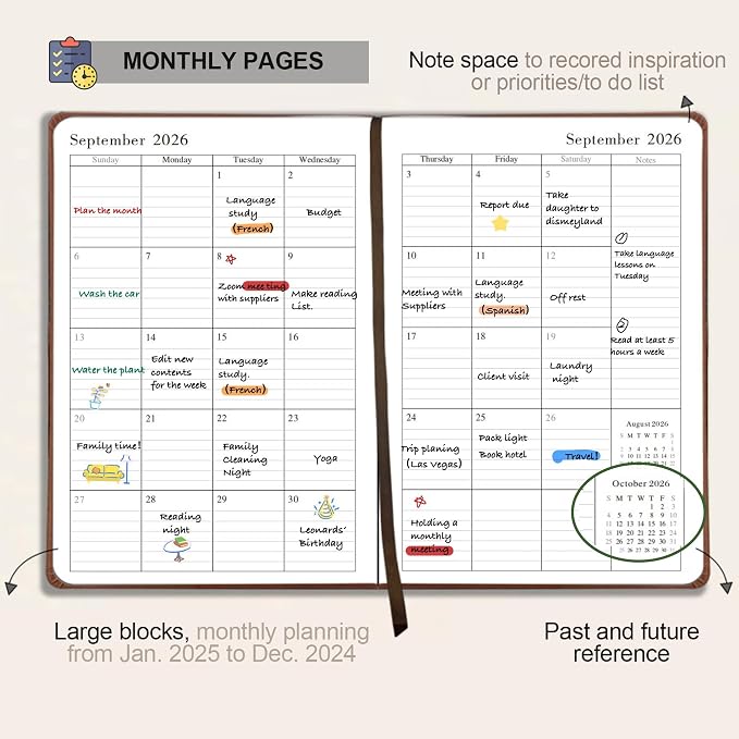 Benkaim Academic Daily Planner 2026-2027 One Page A Day (8.5"x5.8"), Calendar Book with Hourly Schedule, Appointment Book July 2026 to June 2027 Hard Cover (Black)