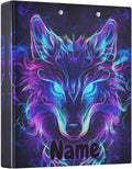 Custom 3 Ring Binder Mystical Wolf Face 1.5" Round Ring Binders Personalized Name View Binder with 200 Sheet for Kids School Supplies Women Men Office, 1 Pack