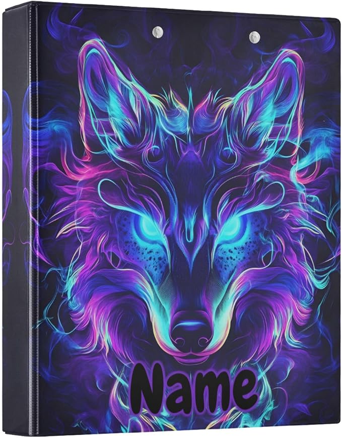 Custom 3 Ring Binder Mystical Wolf Face 1.5" Round Ring Binders Personalized Name View Binder with 200 Sheet for Kids School Supplies Women Men Office, 1 Pack