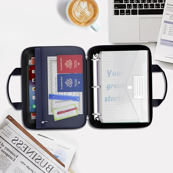 Fireproof Binder Organizer with 20 Pack Binder Pockets & Lock,Blue | Important Document Box with Zipper,Water Resistant Hard Case, Portable Home Office Safe Storage Protection for Letter Size