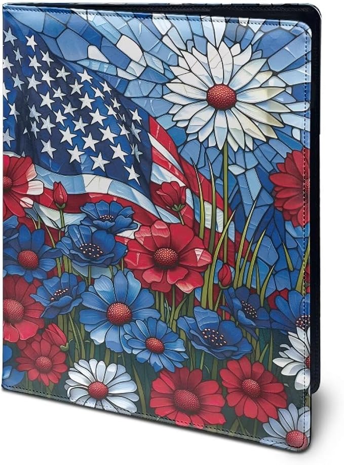 Dreaweet Patriotic Floral Portfolio Padfolio Organizer Binder with Clipboard,250th Anniversary Leather Business Interview Resume Document Holder Folder Planner Organizer for Office Conference