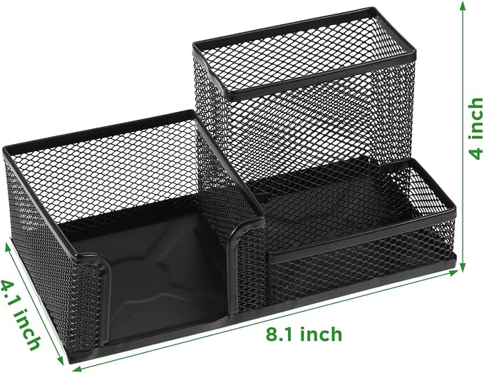 Lemecima 6 Pieces Pen Holder for Desk Mesh Metal Pencil Holders Pen Cup Marker Desk Caddy with Sticky Notes Organizer for Office Supplies Workspace School Home Black