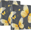 Butterfly Yellow Butterflies 3 Ring Binder with 2 Interior Pockets 1.5 inch Binders 3 Ring Heavy Duty Fit 8.5" x 11" Letter Size for Office School, 2 Pack