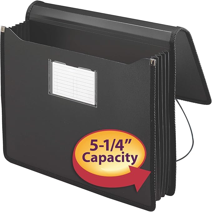 Smead Poly Wallet, Accordion File Organizer for File Folders, Letter Size, Black, 5-1/4 inch Expansion, Office Supplies, Document Organizer (71500) (Pack of 2)