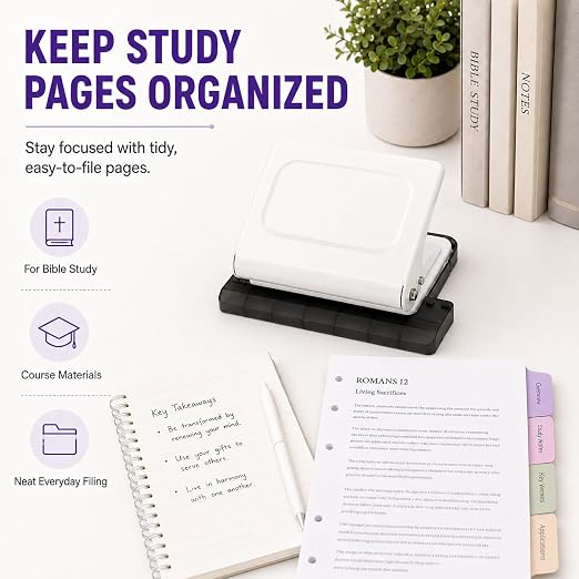 10 Hole Punch Binding Machine Kit for Planner (White) with 10 Multi-Color Spiral Coils, Adjustable A4 A5 B5 Paper Puncher, DIY Notebook Scrapbook Maker for Home Office School Organization