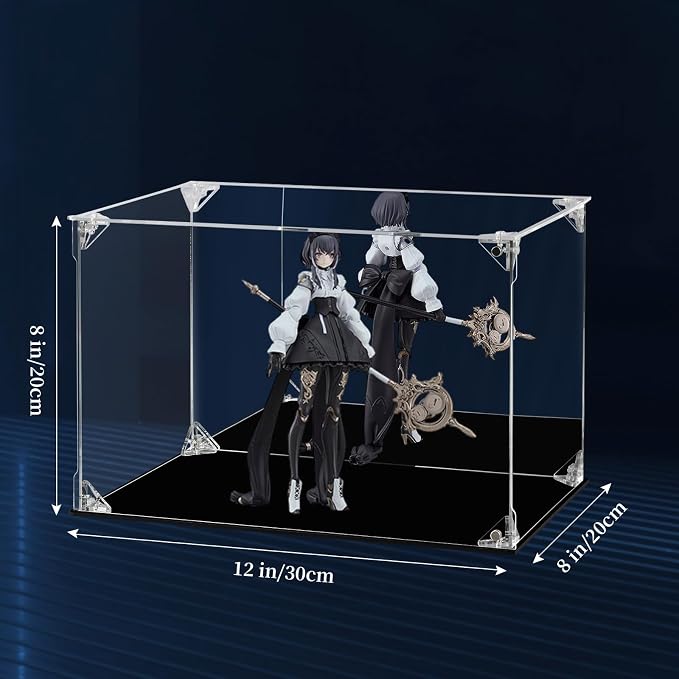 Acrylic Display Case Clear Action Figure Display Case with Mirrored Back, Dustproof Protection Display Box Alternative Glass Case for Collectibles Figures Models Doll Toys (12x8x8 inch, 30x20x20 cm)