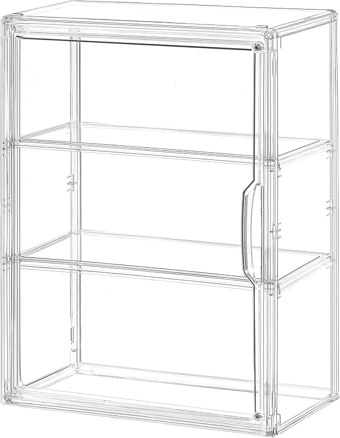 1 Pack ﻿3-Tier Clear Acrylic Display Case Wall-Mounted & Stackable Organizer with Magnetic Door, Dustproof Storage Cabinet for Collectibles Handmade Models (1, 10.6"(L) x 5.1"(W) x 14.2"(H))