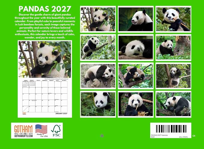 Panda Calendar 2027 Monthly Wall Calender 12 Month