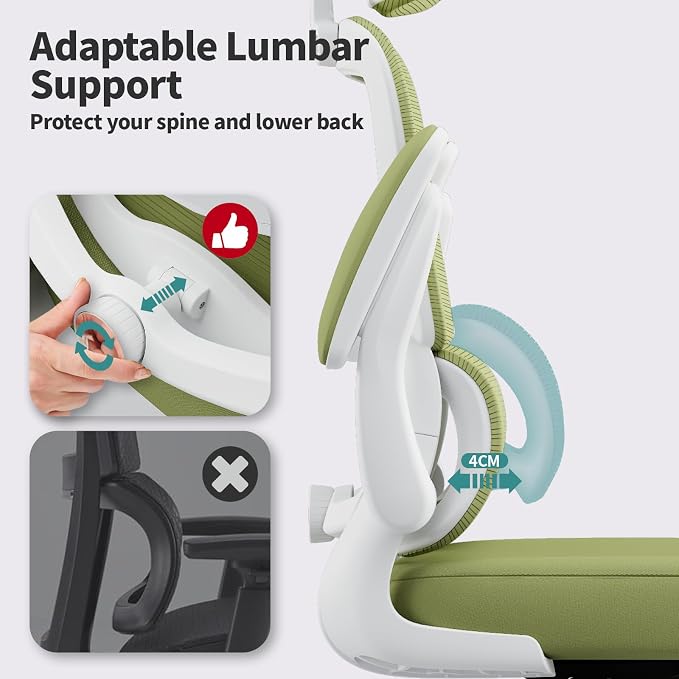 TRALT Office Chair Ergonomic Desk Chair - Gaming Chair with Lumbar Support | 330 LBS Home Office Desk Chairs with Headrest, Reading Chair with Flip-up Armrests, Comfortable Computer Chairs (1, Green)