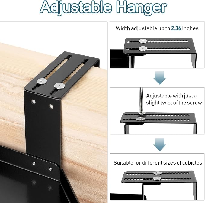 Office Cubicle Shelf, Double Layer Cubicle Storage with Adjustable Hooks | Shelf Organizer Accessories, Height Adjustable 11in Large Hanging Corner Shelf for Plant, Book, Photo Frames, Tissue, Black