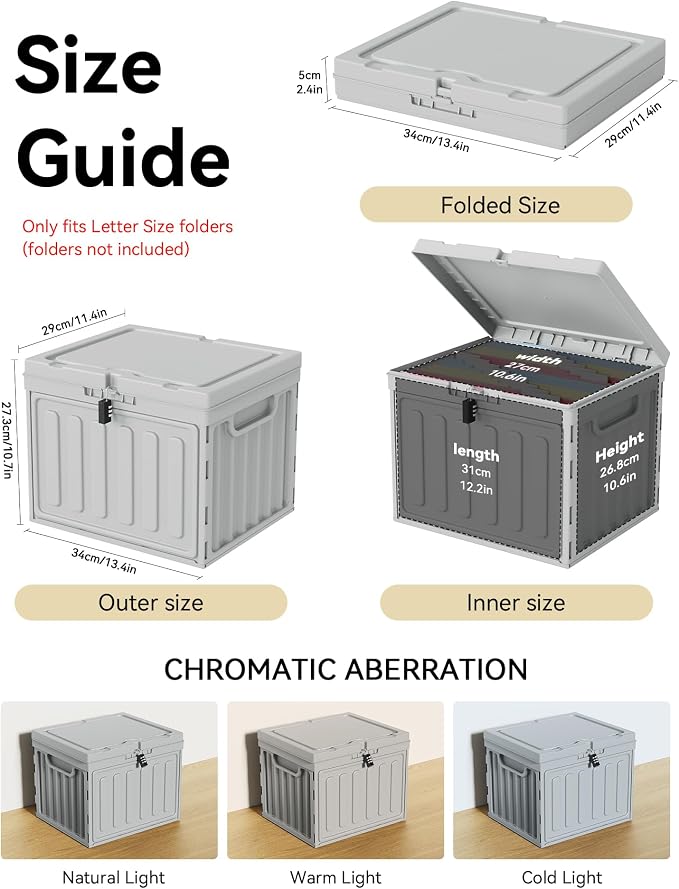 Oterri Lockable Stackable Plastic File Box with Lid for Letter-Size | Hanging File Folders Not Included. Grey, Large 1-Pack. Home, Office, Classroom, Dorm, Tax, Under Bed, Filing Cabinet.