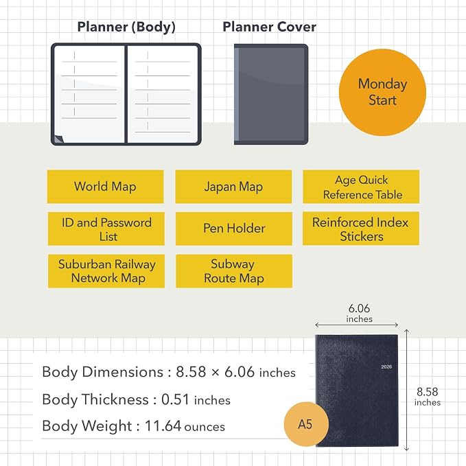 NOLTY Access A5-3 Weekly Planner 2026, April Start, Japanese Edition, Pink, 2026-9688