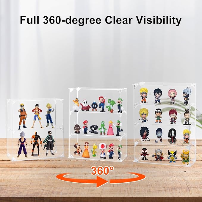 Acrylic Display Case, 4 Tier Clear Display Case for Mini Funko Pop Figures, Wall Mounted or Desktop Dustproof Display Cabinet Box for Collectibles Mini Toys Figurines Lego Model Dolls (12x4x15.9 inch)