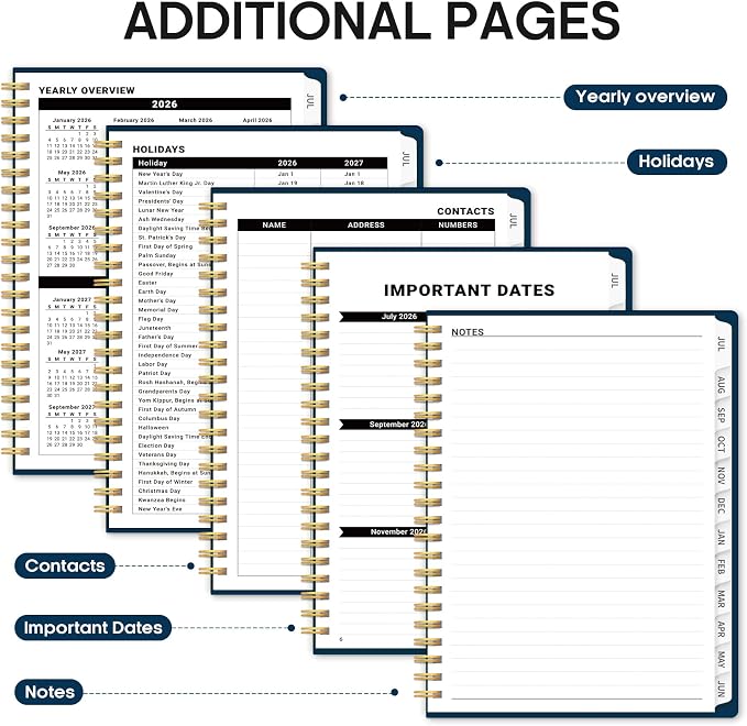 Taja Planner 2026-2027, 8.5" x 11" Calendar Planner, Jul 2026-Jun 2027 | Letter Hardcover Weekly & Monthly Academic Year Planner, Large Planning Agenda With Tabs, School & Office Supplies, Navy Blue