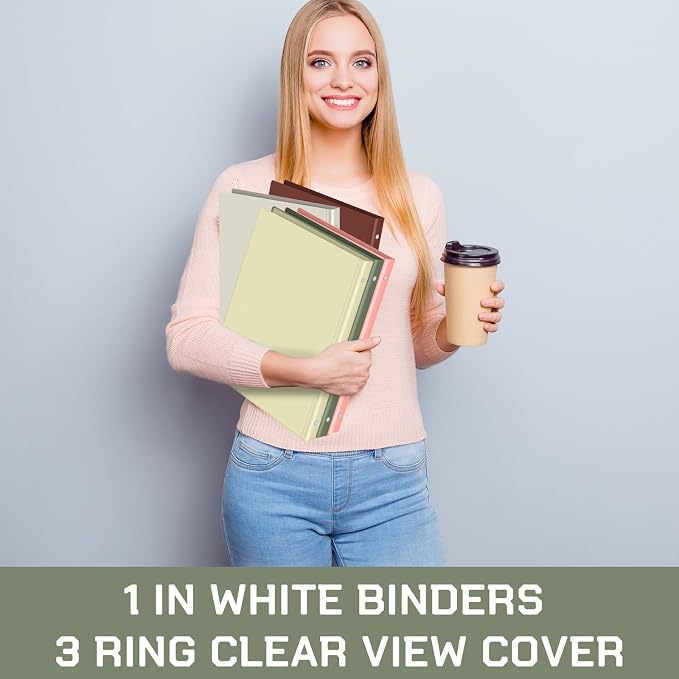 Fulmoon 12 Pcs 1 Inch 3 Ring Binders with 2 Interior Pockets Fits Letter Size Paper 8.5'' x 11'', Clear View 1-inch Three Ring Binders for School Office Business Supplies(Boho Color)