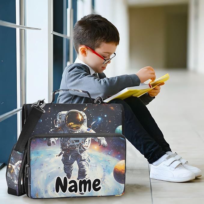 Custom Astronaut in Space Planet 3 Ring Binder Bag 1.5 inch Personalized Name Binder Organizer 500 Sheet Documents Storage for School Office