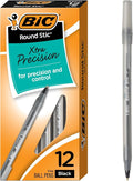 BIC Round Stic Ball Pen, Fine Point, 0.8mm, Black, 12 Pens (GSF11-Blk)