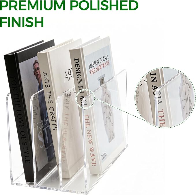 Acrylic Magazine File Holder, 3-Section A4 Desk Organizer | Fits A4 documents, 11.22"W x 7.68"H x 6.69"D, ideal for letters, folders & notebooks, 5mm thick premium clear acrylic