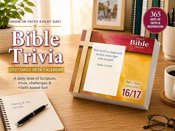 Bible Trivia 2027 Daily Desk Calendar: Boxed Page-a-Day Christian Quiz Calendar with Daily Scripture Facts, Bible Challenges & Faith-Based Fun