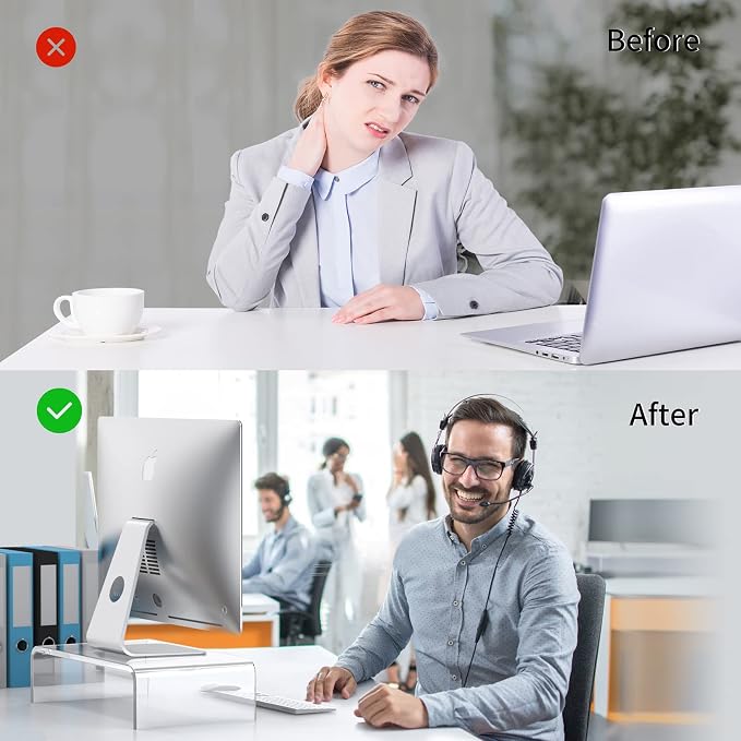 Acrylic Monitor Stand Riser Clear Laptop Stand Riser L15 xW7.5 xH4 | PC Holder, Compatible with All Notebooks and Monitor, Decoration for Office & Home,White Aesthetic Design, Office Supplies