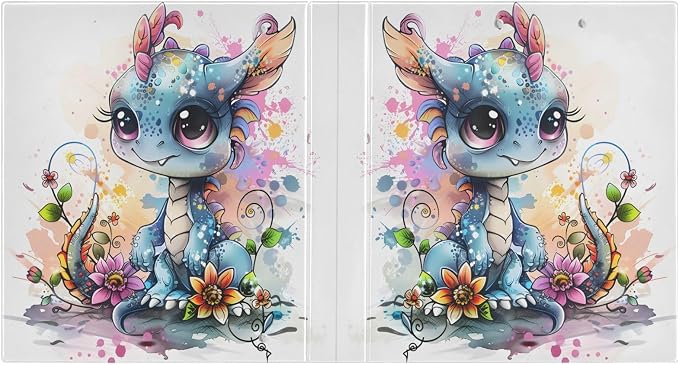 3 Ring Binder Cute Dragon Style 1.5" Round Ring Binders View Binder with 200 Sheet for Women Men Office Kids School Supplies, 1 Pack