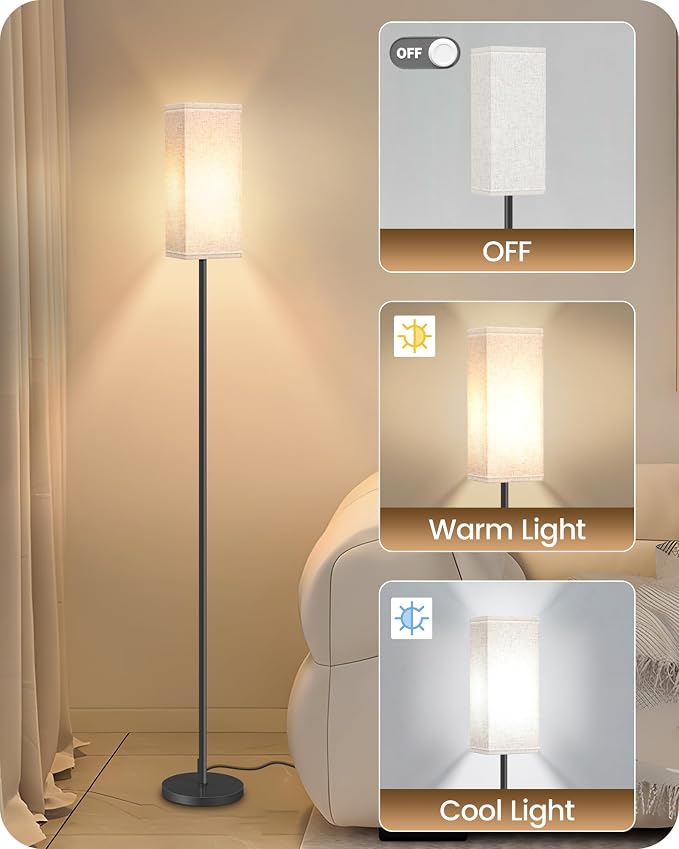 Set of 2 Floor Lamps for Living Room, Modern Tall Standing Lamps with Foot Switches, Bulb Not Included, 64.6'', for Living Room, Bedroom, Kids Room, ETL Listed, Beige and Black E07LDP205W1