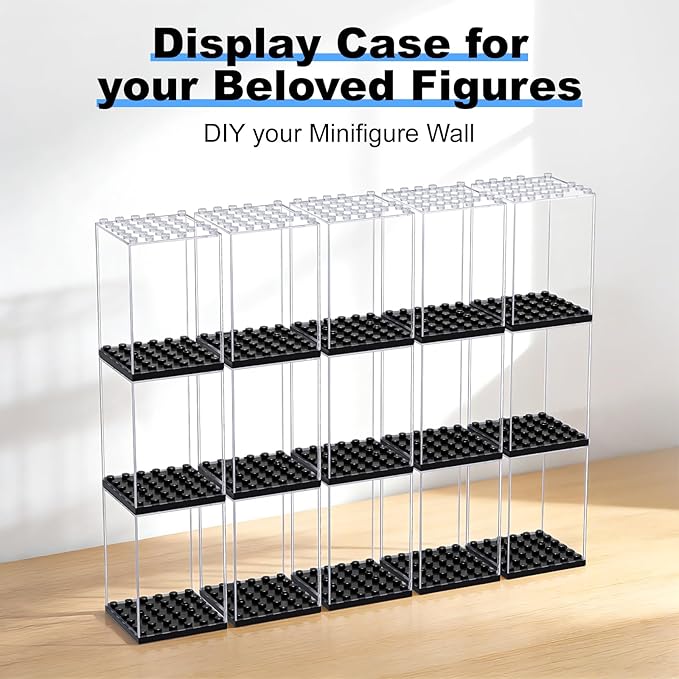15 Display Cases Fits for Minifigures, Mini-Figures Display Boxes Fits for Figures Display, Single Mini-Figures Storage Case for Figures Collectors, Dust-Proof (Black)