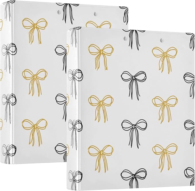 ALAZA 3 Ring Binder Line Bow Clipboard Round Ring Binder Holds 1.5 Inch Three Binders Heavy Duty Binders for Office Supplies, 1Pack