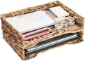 BTSKY 2 Tier Water Hyacinth Letter File Storage Basket, Woven Paper Organizer A4 File Tray Magazine Holder Woven Basket for Desk Document Office Paper Organizer and Storage