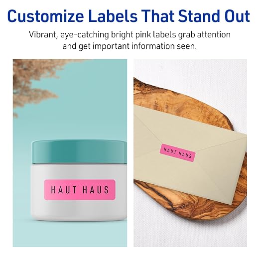 Avery® Printable Rectangle Labels, Sure Feed® Technology, 1/2" x 1-3/4", Bright Pink Labels, Print-to-The-Edge, Laser/Inkjet Printable, 600 Total, Great for Jars and More
