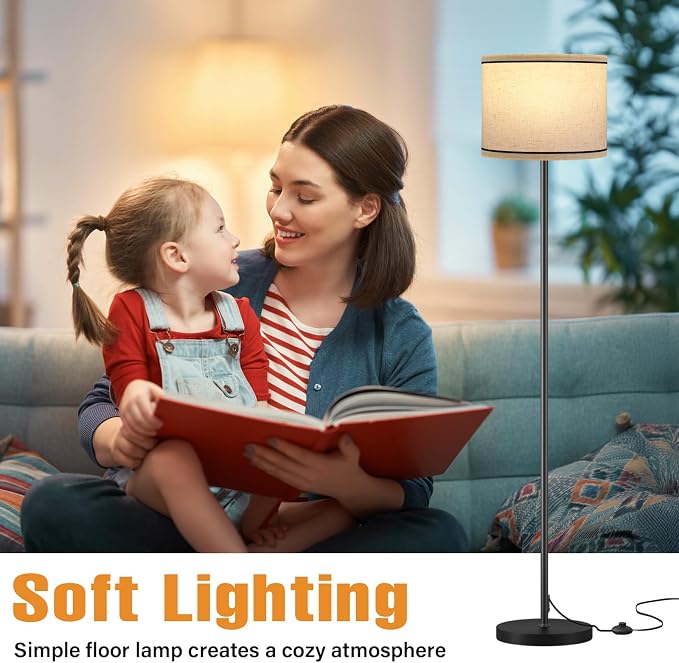 60'' Modern Floor Lamp with Shade, Tall Lamps for Living Room, Bedroom, Office, Dining Room, Beige Lampshade with Black Stripes(Without Bulb)