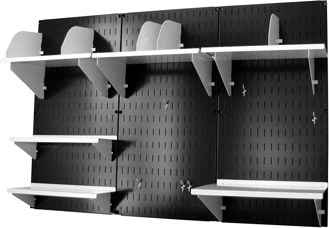 Wall Control Office Organizer Unit Wall Mounted Office Desk Storage and Organization Kit Black Wallboards and White Accessories