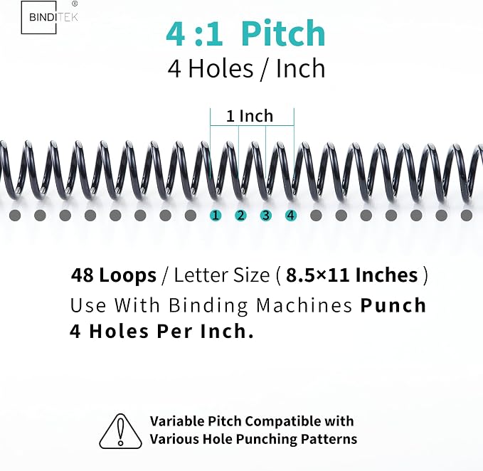 Binditek Plastic Spiral Binding Coils, Multi Size 4:1 Pitch, Black 200Pack | 8 Different Sizes (6 mm,8 mm,10 mm,12 mm,14 mm,16 mm,20 mm,25 mm), 48 Loops, for Letter-Size School and Office Projects