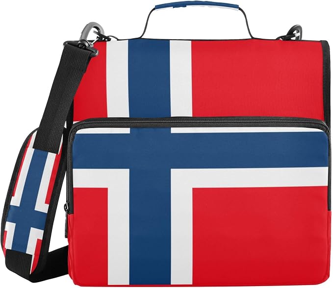 Fisyme Flag of Kingdom Norway Zipper Binder 3 Ring with Zipper and Shoulder Strap Large Capacity Multi-Pocket Binder Organizer