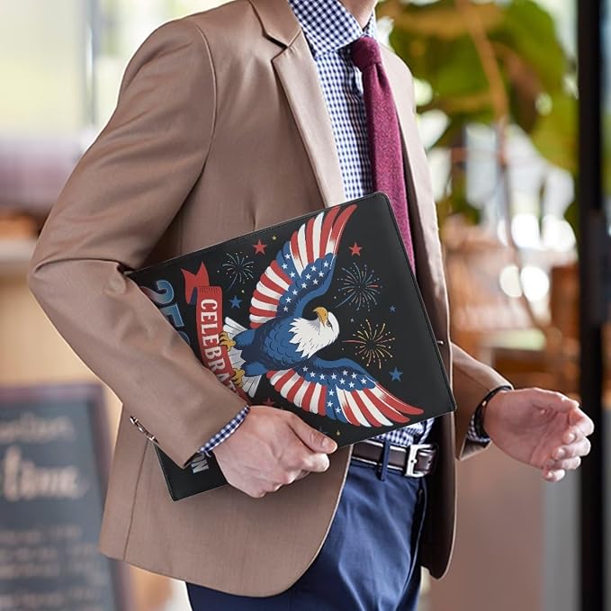 Dreaweet 250th Anniversary Portfolio Padfolio Organizer Binder with Clipboard,Patriotic Eagle Leather Business Interview Resume Document Holder Folder Planner Organizer for Office Conference Notepad
