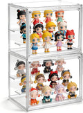 2 Pack Clear Acrylic Display Case, 3 Tier Small Adjustable Display Box, Collectible Showcase with Magnetic Door, Figure Storage Shelf, Stackable Purse Organizer for Closet, Book, Cosmetic