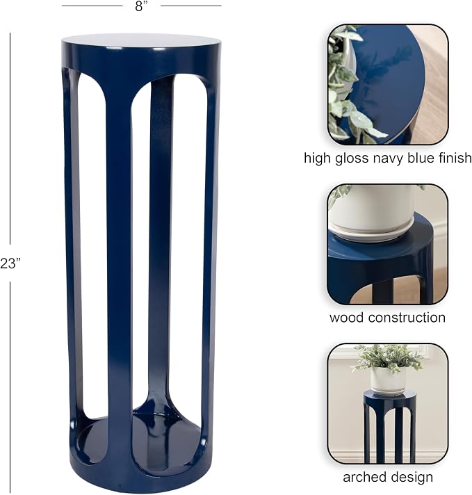 Kate and Laurel Dahl Modern Wooden Round Drink Table, 8 x 8 x 23, Navy Blue, Transitional Circle Accent Pedestal Table for Living Room Plant Stand Indoors or Mini Bedroom Nightstand
