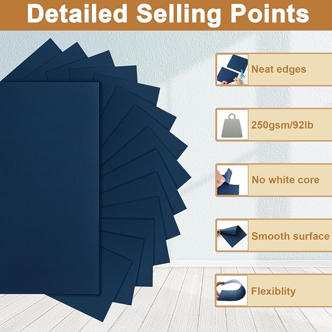 Silunkia 120 Sheets Navy Blue Cardstock 8.5 x 11 Craft Paper 92lb | Dark Blue Card stock Printer Paper for DIY Cards, Greeting Cards, Anniversary, Wedding Invitations, Menus, Graduations