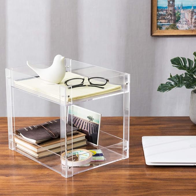 MyGift 2-Tier Premium Clear Acrylic Desk Letter Tray Organizer, A4 Size 2 Tier Document Organizer Desktop File Paper Holder Rack for Home and Office